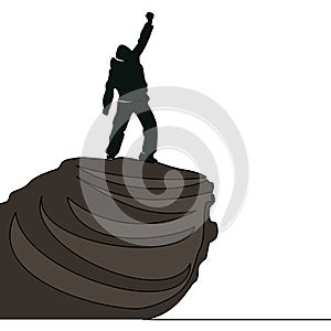 Flat line art Man on the top of mountain concept