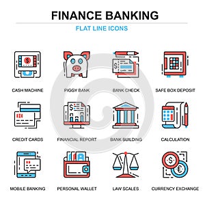 Flat line banking and finance icons concepts set for website and mobile site and apps.