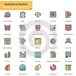 Flat line banking and finance icons set for website and mobile site and apps.