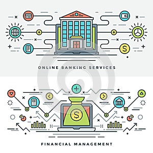 Flat line Banking and Financial Management Concept Vector illustration