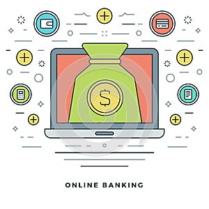 Flat line Banking and Financial Management Concept Vector illustration.