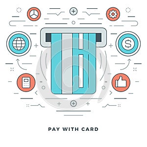 Flat line Business Concept Credit Card Payment. Vector illustration. Modern thin linear stroke vector icons.