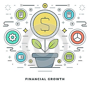 Flat line Business Concept Financial Growth. Vector illustration. Modern thin linear stroke vector icons.