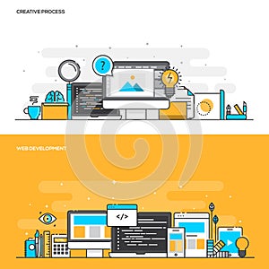 Flat line color concept- Creative Process and Web Development