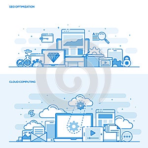 Flat line color concept- Seo and Cloud computing