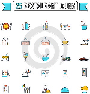 Flat line color food beverage and restaurant graphic icon