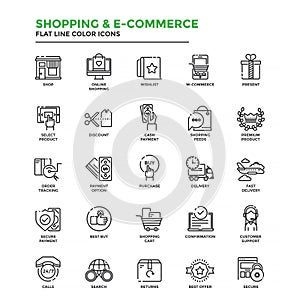Flat Line Color Icons- Shopping and E commerce