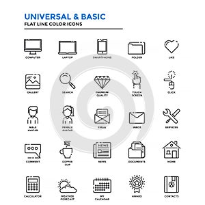 Flat Line Color Icons- Universal and Basic