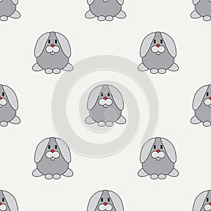 Flat line color vector seamless pattern cute animal for baby products - bunny. Cartoon style. Childrens doodle. Babyhood