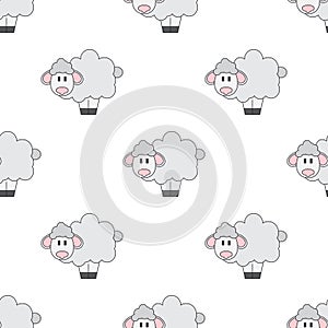 Flat line color vector seamless pattern cute animal for baby products - sheep. Cartoon style. Childrens doodle. Babyhood