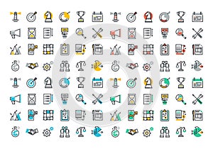 Flat line colorful icons collection of corporate business