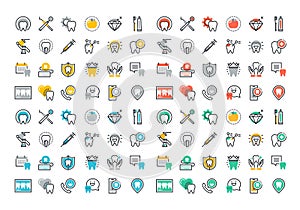 Flat line colorful icons collection of dental services