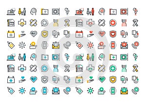 Flat line colorful icons collection of healthcare services