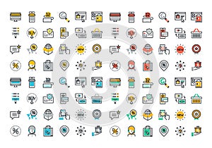 Flat line colorful icons collection of online shopping