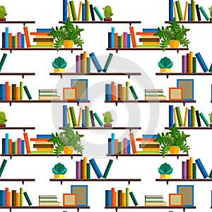 Flat line colorful seamless pattern of books isolated on white