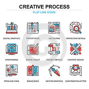 Flat line creative process icons concepts set for website and mobile site and apps.