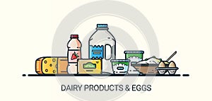 Flat line dairy products banner