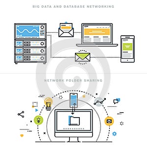 Flat line design concepts for database networking and network folder sharing