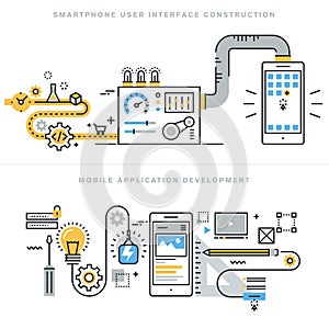 Flat line design concepts for mobile apps development