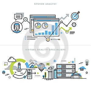 Flat line design concepts for system analyst and virtual reality technology