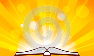 flat Line design graphic image concept of open book icon on sunburst or flash rays golden background