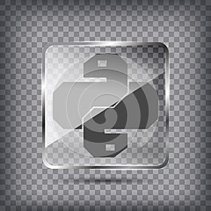 Flat Line design graphic image concept of transparency glass Python Icon on chequered background. Trendy snake vector symbol for