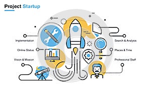 Flat line design illustration of project startup process