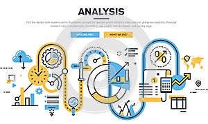 Flat line design vector illustration concept for data analysis