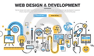 Flat line design vector illustration concept for website design and development