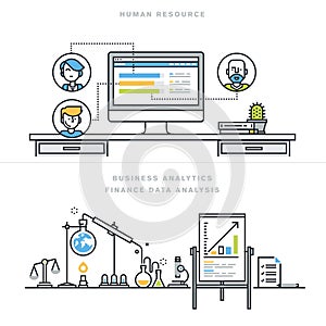 Flat line design vector illustration concepts for human resources and business analytics