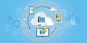 Flat line design website banner of business cloud computing