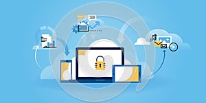 Flat line design website banner of internet security