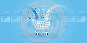 Flat line design website banner of shopping