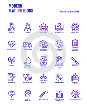 Flat line gradient icons design-Healthcare and Medicine