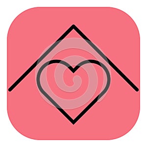 Flat line heart icon on pink background
