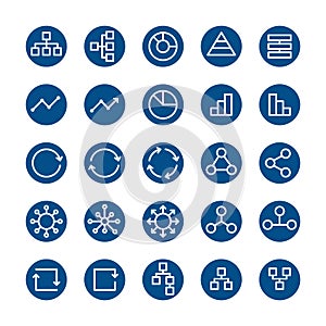 Flat line icon set, business network contact, graph application connect symbol