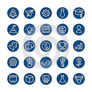 Flat line icon set, business startup online marketing education symbol