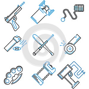 Flat line icons collection of self-defense