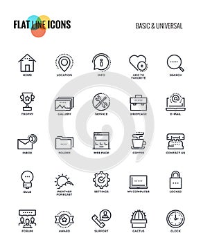 Flat line icons design-Basic and Universal