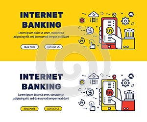 Flat line icons design of INTERNET BANKING and elements