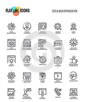 Flat line icons design-SEO and Web optimization