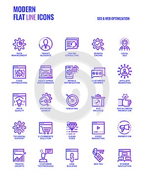 Flat line icons design-SEO and Web optimization