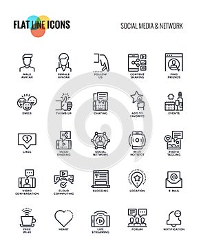 Flat line icons design-Social media and Network