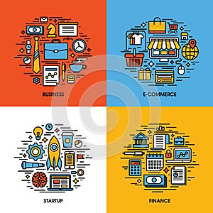 Flat line icons set of business, e-commerce, startup, finance