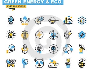 Flat line icons set of green technology