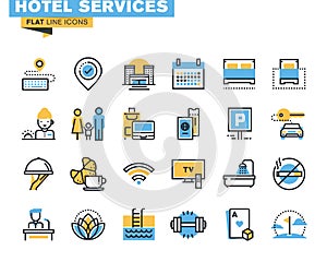 Flat line icons set of hotel service facilities