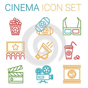 Flat line icons set of professional film