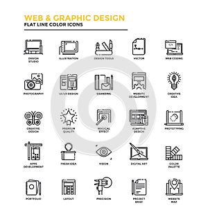 Flat Line Icons- Web and Graphic Design