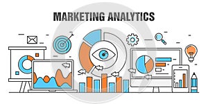 Flat line illustration concept for marketing analytics web banner photo