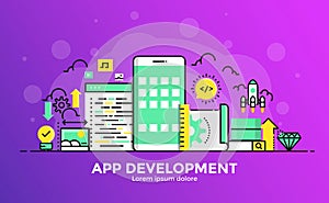 Flat Line Modern color Concept Illustration - App development